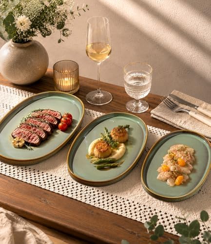 Ceramic Serving Platter Set of 3, Oval Serving Plates and Dishes in 3 Size in Sage Umber, alternate view 5