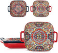 Ceramic Serving Platter with Handles, Set of 2, Bohemian Ceramic Plate, Square Dinner Plate, Colorful Salad