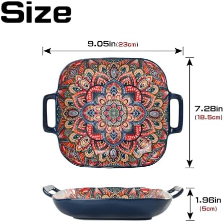 Ceramic Serving Platter with Handles, Set of 2, Bohemian Ceramic Plate, Square Dinner Plate, Colorful Salad, alternate view 3