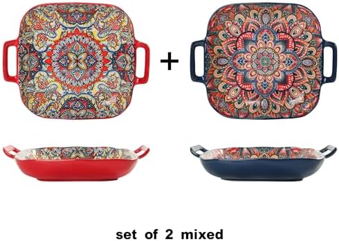 Ceramic Serving Platter with Handles, Set of 2, Bohemian Ceramic Plate, Square Dinner Plate, Colorful Salad, alternate view 4