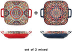 Ceramic Serving Platter with Handles, Set of 2, Bohemian Ceramic Plate, Square Dinner Plate, Colorful Salad, alternate view 4
