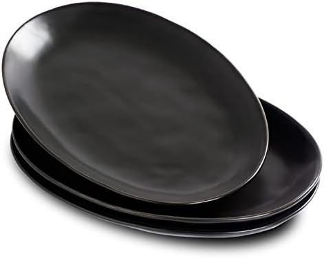 Ceramic Serving Platters, 12" Black Serving Tray, Serving Plates, Set of 3 in 12 Inch in Matte Black