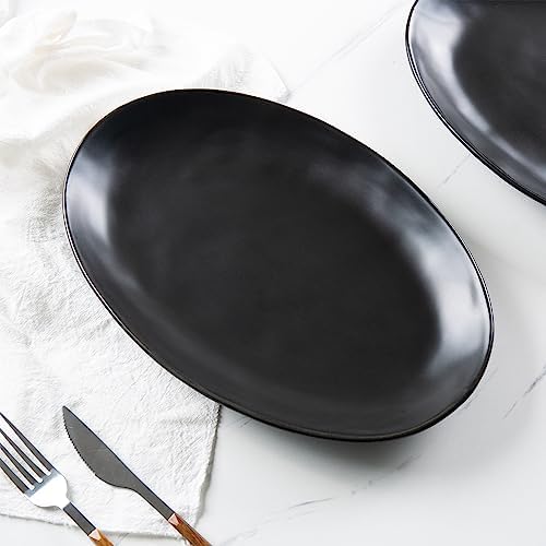 Ceramic Serving Platters, 12" Black Serving Tray, Serving Plates, Set of 3 in 12 Inch in Matte Black, alternate view 2