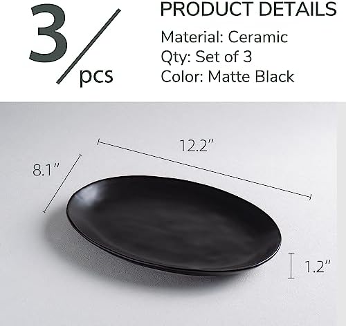 Ceramic Serving Platters, 12" Black Serving Tray, Serving Plates, Set of 3 in 12 Inch in Matte Black, alternate view 3