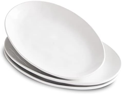 Ceramic Serving Platters, 12" White Serving Dishes, Dinner Plates, Set of 3 in 12 Inch in White