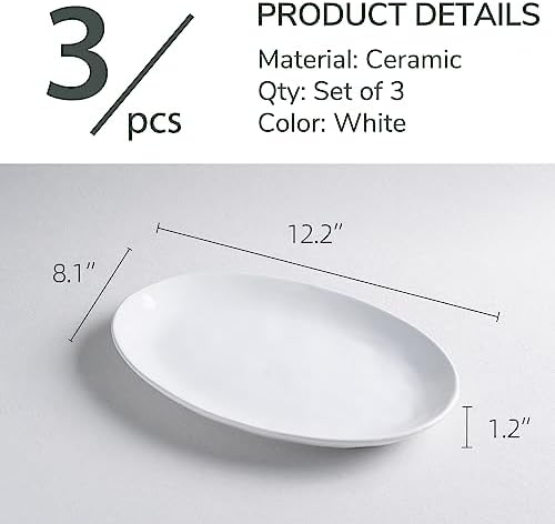 Ceramic Serving Platters, 12" White Serving Dishes, Dinner Plates, Set of 3 in 12 Inch in White, alternate view 3