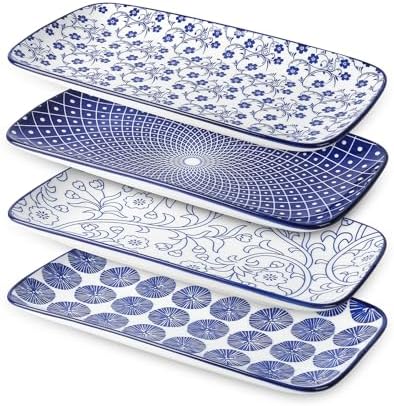 Ceramic Serving Platters, 14 Inch Serving Trays for Party Entertaining, Large Rectangular Serving Plates for
