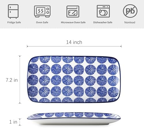 Ceramic Serving Platters, 14 Inch Serving Trays for Party Entertaining, Large Rectangular Serving Plates for, alternate view