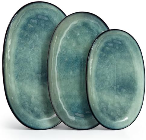 Ceramic Serving Platters Set of 3, Oval 16/14.7/13.5 Inch Stoneware Serving Dishes for Entertaining, Microwave