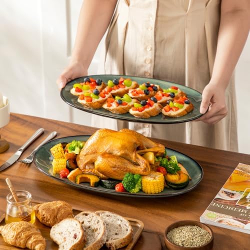 Ceramic Serving Platters Set of 3, Oval 16/14.7/13.5 Inch Stoneware Serving Dishes for Entertaining, Microwave, alternate