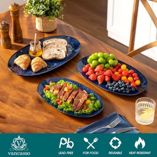 Ceramic Serving Platters Set of 3, Oval 16/14.7/13.5 Inch Stoneware Serving Dishes for Entertaining, Microwave, alternate