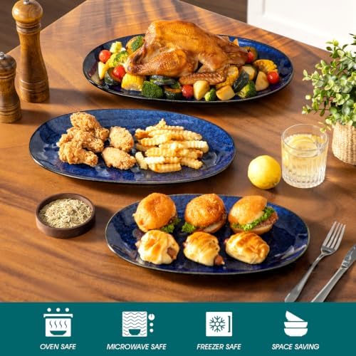 Ceramic Serving Platters Set of 3, Oval 16/14.7/13.5 Inch Stoneware Serving Dishes for Entertaining, Microwave, alternate