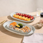 Ceramic Serving Platters Set of 3, Reactive handcrafted Oval Plates in Stone Stalactites, alternate view 2