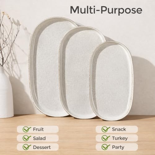 Ceramic Serving Platters Set of 3, Reactive handcrafted Oval Plates in Stone Stalactites, alternate view 4