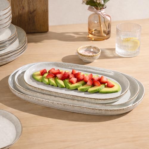 Ceramic Serving Platters Set of 3, Reactive handcrafted Oval Plates in Stone Stalactites, alternate view 7