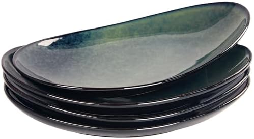 Ceramic Serving Platters Set of 4, 12.1 Inch Curved Oval Salad Plates for Entertaining, Modern Kitchen Dishes