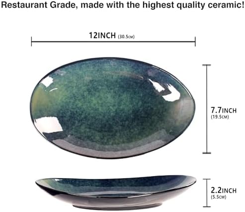 Ceramic Serving Platters Set of 4, 12.1 Inch Curved Oval Salad Plates for Entertaining, Modern Kitchen Dishes, alternate view
