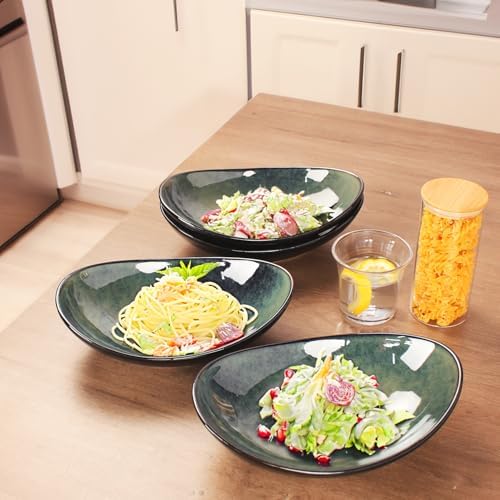 Ceramic Serving Platters Set of 4, 12.1 Inch Curved Oval Salad Plates for Entertaining, Modern Kitchen Dishes, alternate view