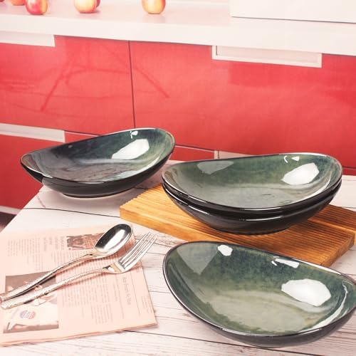 Ceramic Serving Platters Set of 4, 12.1 Inch Curved Oval Salad Plates for Entertaining, Modern Kitchen Dishes, alternate view