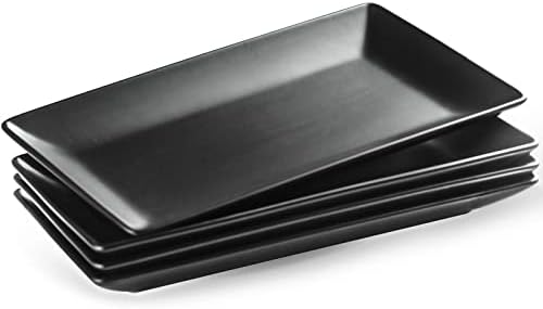 Ceramic Serving Platters Set of 4, 9.8 In Black Rectangular Plates in: 9.85 in x 5.1 in in B-Black Platter