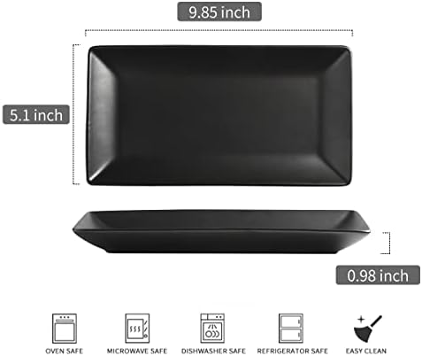 Ceramic Serving Platters Set of 4, 9.8 In Black Rectangular Plates in: 9.85 in x 5.1 in in B-Black Platter, alternate view 3