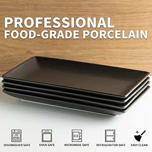 Ceramic Serving Platters Set of 4, 9.8 In Black Rectangular Plates in: 9.85 in x 5.1 in in B-Black Platter, alternate view 4