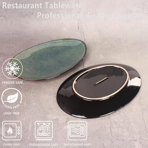 Ceramic Serving Platters - Set of 4 Curved Oval Plates for Entertaining, Modern Kitchen Dishes for Dinner, alternate view 4