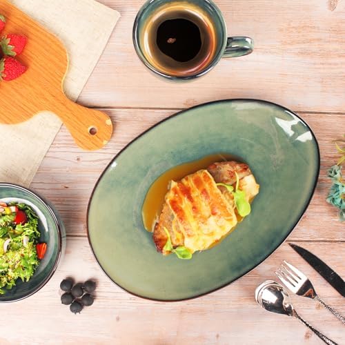 Ceramic Serving Platters - Set of 4 Curved Oval Plates for Entertaining, Modern Kitchen Dishes for Dinner, alternate view 6