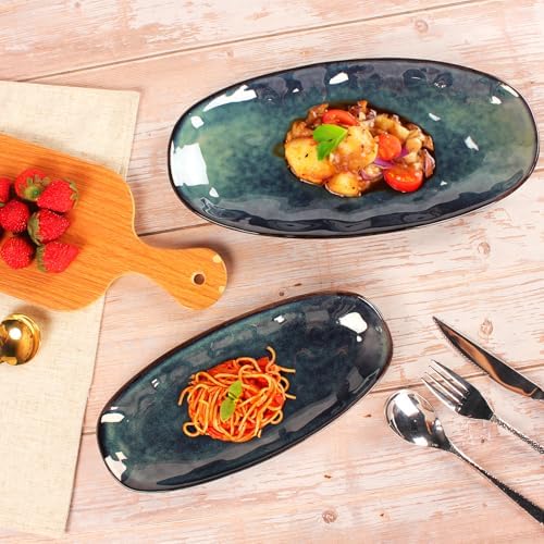 Ceramic Serving Platters - Set of 4 Oval Salad Plates for Entertaining, Modern Kitchen Dishes for Dinner, Fruit, alternate
