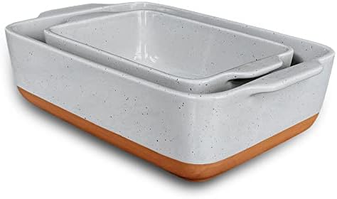 Ceramic Set of 2 Baking Dishes For Casserole, Banana Bread, Brownies, Broiling, Roasting, and Baking. 7x11 in