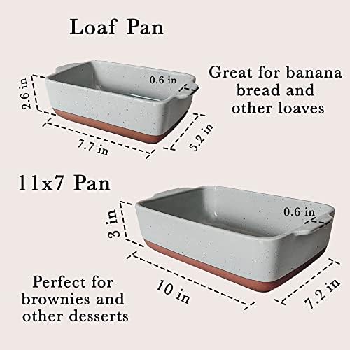 Ceramic Set of 2 Baking Dishes For Casserole, Banana Bread, Brownies, Broiling, Roasting, and Baking. 7x11 in, alternate view