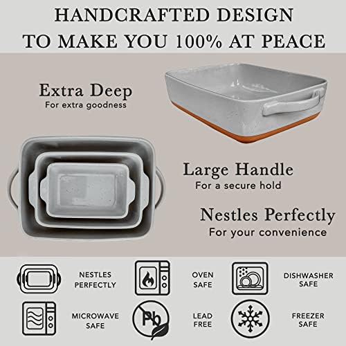 Ceramic Set of 2 Baking Dishes For Casserole, Banana Bread, Brownies, Broiling, Roasting, and Baking. 7x11 in, alternate view