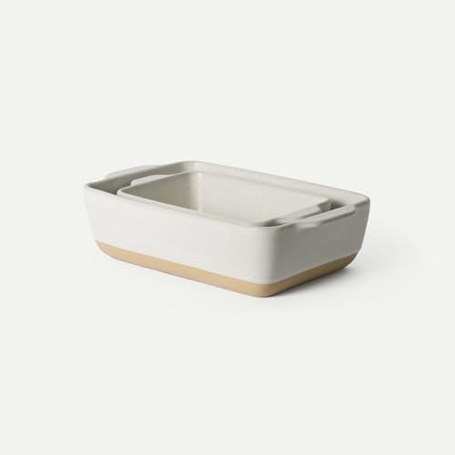Ceramic Set of 2 Baking Dishes For Casserole, Banana Bread, Brownies, Broiling, Roasting, and Baking. 7x11 in