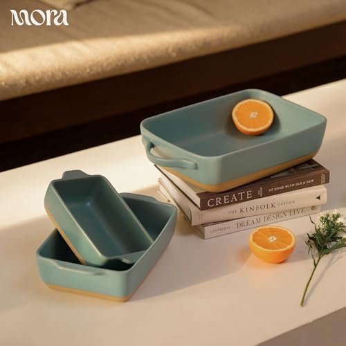 Ceramic Set of 2 Baking Dishes For Casserole, Banana Bread, Brownies, Broiling, Roasting, and Baking. 7x11 in, alternate view