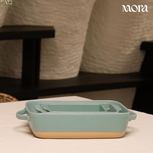 Ceramic Set of 2 Baking Dishes For Casserole, Banana Bread, Brownies, Broiling, Roasting, and Baking. 7x11 in, alternate view
