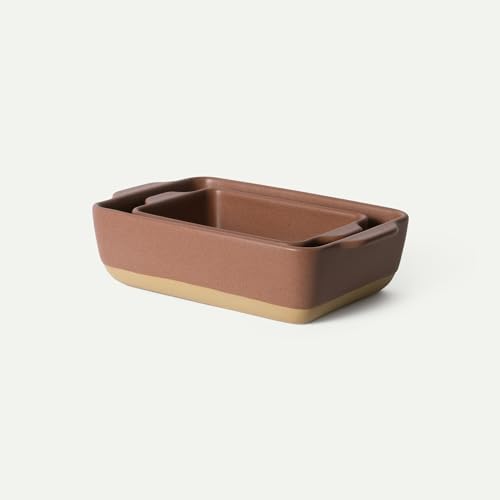 Ceramic Set of 2 Baking Dishes For Casserole, Banana Bread, Brownies, Broiling, Roasting, and Baking. 7x11 in