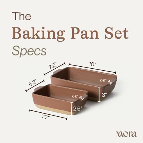 Ceramic Set of 2 Baking Dishes For Casserole, Banana Bread, Brownies, Broiling, Roasting, and Baking. 7x11 in, alternate view