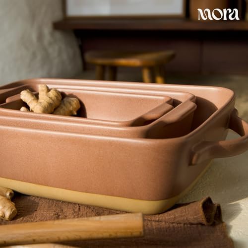 Ceramic Set of 2 Baking Dishes For Casserole, Banana Bread, Brownies, Broiling, Roasting, and Baking. 7x11 in, alternate view