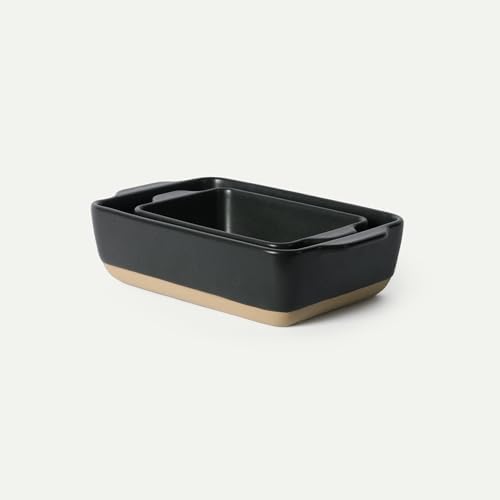 Ceramic Set of 2 Baking Dishes For Casserole, Banana Bread, Brownies, Broiling, Roasting, and Baking. 7x11 in