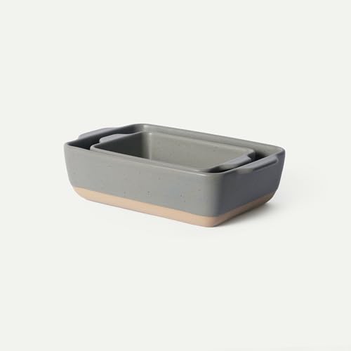 Ceramic Set of 2 Baking Dishes For Casserole, Banana Bread, Brownies, Broiling, Roasting, and Baking. 7x11 in