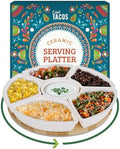 Ceramic Taco Lazy Susan, Taco Serving Platter, 6 Bowls, 10.2 in in 10.2-Inch in White
