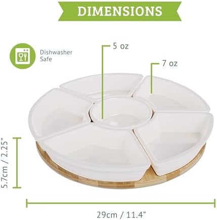 Ceramic Taco Lazy Susan, Taco Serving Platter, 6 Bowls, 10.2 in in 10.2-Inch in White, alternate view 3