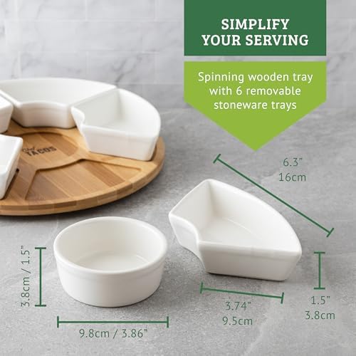 Ceramic Taco Lazy Susan, Taco Serving Platter, 6 Bowls, 10.2 in in 10.2-Inch in White, alternate view 4