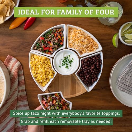 Ceramic Taco Lazy Susan, Taco Serving Platter, 6 Bowls, 10.2 in in 10.2-Inch in White, alternate view 6