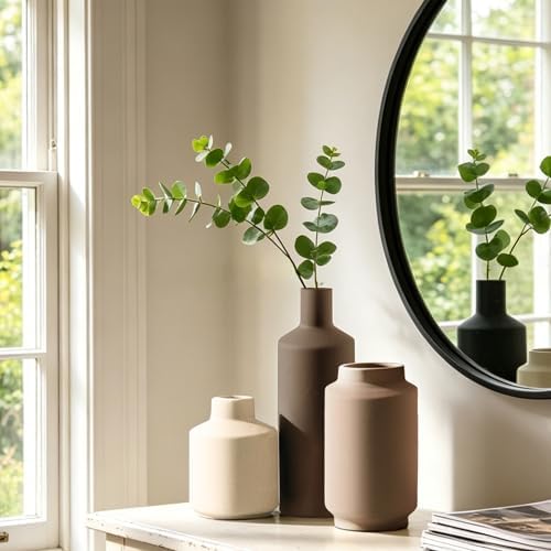 Ceramic Vase Set of 3, Modern Decorative Vases for Home Decor, Small Flower Pottery Vase Sets, Boho Farmhouse, alternate view