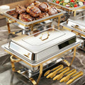 Chafing Dish Buffet Set, 11QT 4 Pack Gold Chafing Dishes for Buffet with 4 Serving Tongs, Buffet Set Full Size