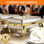 Chafing Dish Buffet Set, 11QT 4 Pack Gold Chafing Dishes for Buffet with 4 Serving Tongs, Buffet Set Full Size, alternate