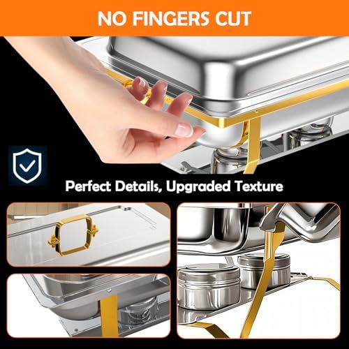 Chafing Dish Buffet Set, 11QT 4 Pack Gold Chafing Dishes for Buffet with 4 Serving Tongs, Buffet Set Full Size, alternate