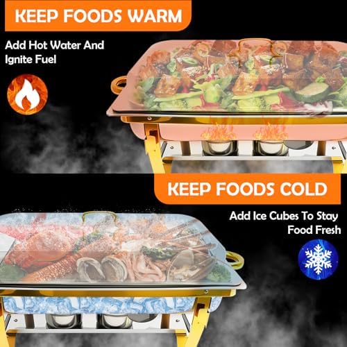 Chafing Dish Buffet Set, 11QT 4 Pack Gold Chafing Dishes for Buffet with 4 Serving Tongs, Buffet Set Full Size, alternate
