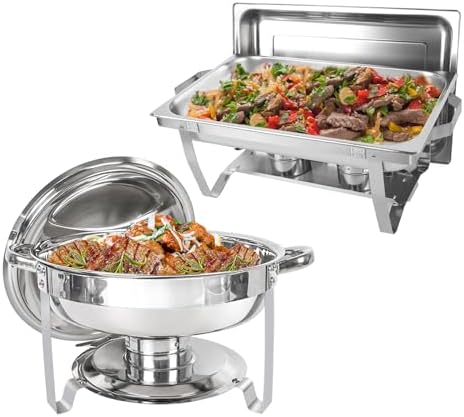 Chafing Dish Buffet Set, 2 Pack, 5QT Round & 8QT Rectangle